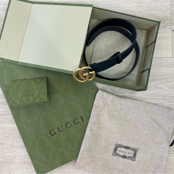 Gucci Authentic Black GG Marmont Thin Belt